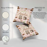 Custom Name Woodland Hedgehog Leaves Seamless Pattern Sage Green Square Filled Cushion Throw Pillow Sofa Bed Home Decor Zip Washable UK Made