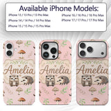 Cute Woodland Hedgehog Mushrooms Leaves Seamless Custom Name Protective Phone Case Mobile Cover Durable Everyday Smartphone Shock Resistant