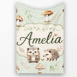 Cute Woodland Hedgehog Mushrooms Leaves Seamless Pattern Dusty Pink  Personalised Custom Name Super Soft Fleece Blanket Bed Sofa Throw