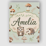 Personalised Name Cute Woodland Hedgehog Custom  Unique Gift Idea Elegant Feature Canvas Wall Art Print Decor Picture Ready to Hang