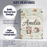 Personalised Name Cute Woodland Hedgehog Custom  Unique Gift Idea Elegant Feature Canvas Wall Art Print Decor Picture Ready to Hang