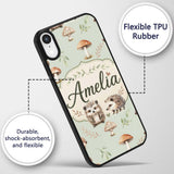 Cute Woodland Hedgehog Mushrooms Leaves Seamless Custom Name Protective Phone Case Mobile Cover Durable Everyday Smartphone Shock Resistant