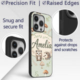 Cute Woodland Hedgehog Mushrooms Leaves Seamless Custom Name Protective Phone Case Mobile Cover Durable Everyday Smartphone Shock Resistant