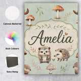 Personalised Name Cute Woodland Hedgehog Custom  Unique Gift Idea Elegant Feature Canvas Wall Art Print Decor Picture Ready to Hang