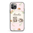 Cute Woodland Hedgehog Mushrooms Leaves Seamless Custom Name Protective Phone Case Mobile Cover Durable Everyday Smartphone Shock Resistant
