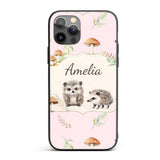 Cute Woodland Hedgehog Mushrooms Leaves Seamless Custom Name Protective Phone Case Mobile Cover Durable Everyday Smartphone Shock Resistant