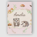 Personalised Name Cute Woodland Hedgehog Custom  Unique Gift Idea Elegant Feature Canvas Wall Art Print Decor Picture Ready to Hang