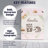 Personalised Name Cute Woodland Hedgehog Custom  Unique Gift Idea Elegant Feature Canvas Wall Art Print Decor Picture Ready to Hang