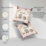Custom Name Woodland Hedgehog Leaves Seamless Pattern Soft Blush Square Filled Cushion Throw Pillow Sofa Bed Home Decor Zip Washable UK Made