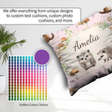 Custom Name Woodland Hedgehog Leaves Seamless Pattern Soft Blush Square Filled Cushion Throw Pillow Sofa Bed Home Decor Zip Washable UK Made