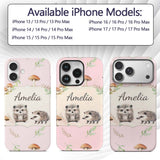 Cute Woodland Hedgehog Mushrooms Leaves Seamless Custom Name Protective Phone Case Mobile Cover Durable Everyday Smartphone Shock Resistant