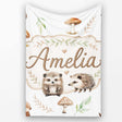Cute Woodland Hedgehog Mushrooms Leaves Seamless Pattern Soft Grey  Personalised Custom Name Super Soft Fleece Blanket Bed Sofa Throw