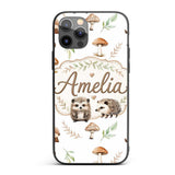 Cute Woodland Hedgehog Mushrooms Leaves Seamless Custom Name Protective Phone Case Mobile Cover Durable Everyday Smartphone Shock Resistant