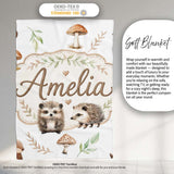 Cute Woodland Hedgehog Mushrooms Leaves Seamless Pattern Soft Grey  Personalised Custom Name Super Soft Fleece Blanket Bed Sofa Throw