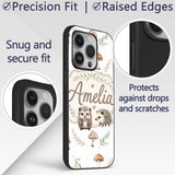 Cute Woodland Hedgehog Mushrooms Leaves Seamless Custom Name Protective Phone Case Mobile Cover Durable Everyday Smartphone Shock Resistant
