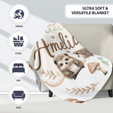 Cute Woodland Hedgehog Mushrooms Leaves Seamless Pattern Soft Grey  Personalised Custom Name Super Soft Fleece Blanket Bed Sofa Throw