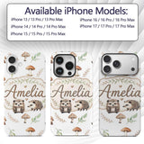 Cute Woodland Hedgehog Mushrooms Leaves Seamless Custom Name Protective Phone Case Mobile Cover Durable Everyday Smartphone Shock Resistant