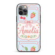 Cute Strawberry Cherry Ribbon Bow Sweet Dessert Custom Name Protective Phone Case Mobile Cover Durable Everyday Smartphone Shock Resistant