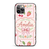 Cute Strawberry Cherry Ribbon Bow Sweet Dessert Custom Name Protective Phone Case Mobile Cover Durable Everyday Smartphone Shock Resistant