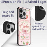 Cute Strawberry Cherry Ribbon Bow Sweet Dessert Custom Name Protective Phone Case Mobile Cover Durable Everyday Smartphone Shock Resistant