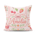 Custom Name Cute Cherry Ribbon Sweet Dessert Pattern Soft Pink Square Filled Cushion Throw Pillow Sofa Bed Home Decor Zip Washable UK Made