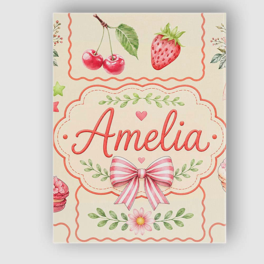Personalised Name Cute Strawberry Cherry Custom  Unique Gift Idea Elegant Feature Canvas Wall Art Print Decor Picture Ready to Hang