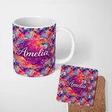 Personalized Custom Name Colourful Liquid Marble Swirl Pink Purple Orange Abstract Pattern 11oz Ceramic Coffee Tea Mug White Large Handle