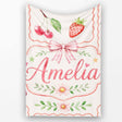 Cute Strawberry Cherry Ribbon Bow Sweet Dessert Pattern Light Cream  Personalised Custom Name Super Soft Fleece Blanket Bed Sofa Throw
