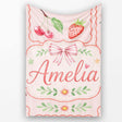 Cute Strawberry Cherry Ribbon Bow Sweet Dessert Pattern Pale Pink  Personalised Custom Name Super Soft Fleece Blanket Bed Sofa Throw