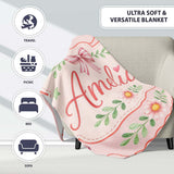 Cute Strawberry Cherry Ribbon Bow Sweet Dessert Pattern Pale Pink  Personalised Custom Name Super Soft Fleece Blanket Bed Sofa Throw