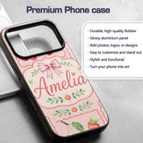 Cute Strawberry Cherry Ribbon Bow Sweet Dessert Custom Name Protective Phone Case Mobile Cover Durable Everyday Smartphone Shock Resistant