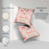Custom Name Strawberry Cherry Ribbon Bow Sweet Dessert Pale Pink Square Filled Cushion Throw Pillow Sofa Bed Home Decor Zip Washable UK Made