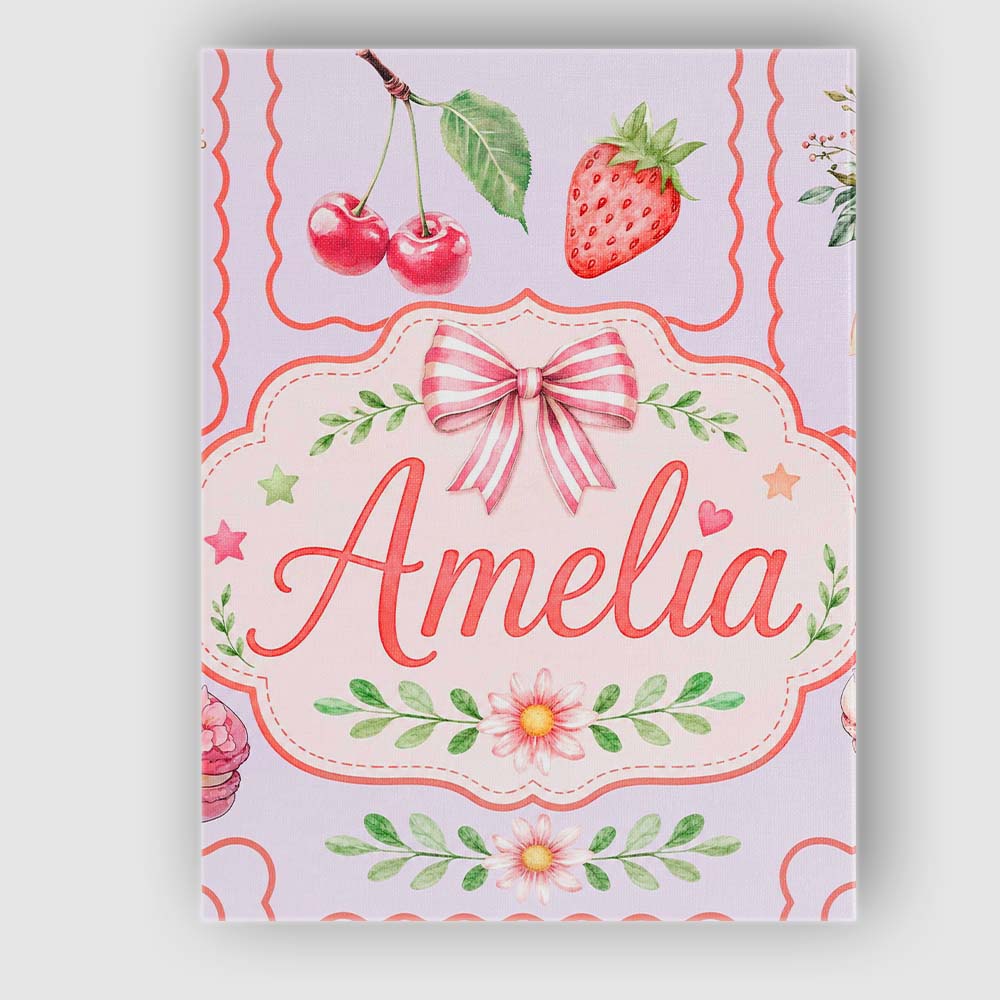 Personalised Name Cute Strawberry Cherry Custom  Unique Gift Idea Elegant Feature Canvas Wall Art Print Decor Picture Ready to Hang
