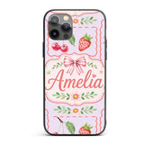 Cute Strawberry Cherry Ribbon Bow Sweet Dessert Custom Name Protective Phone Case Mobile Cover Durable Everyday Smartphone Shock Resistant