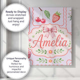 Personalised Name Cute Strawberry Cherry Custom  Unique Gift Idea Elegant Feature Canvas Wall Art Print Decor Picture Ready to Hang