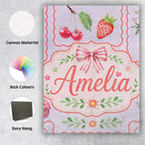 Personalised Name Cute Strawberry Cherry Custom  Unique Gift Idea Elegant Feature Canvas Wall Art Print Decor Picture Ready to Hang
