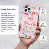 Cute Strawberry Cherry Ribbon Bow Sweet Dessert Custom Name Protective Phone Case Mobile Cover Durable Everyday Smartphone Shock Resistant