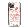 Cute Strawberry Cherry Ribbon Bow Sweet Dessert Custom Name Protective Phone Case Mobile Cover Durable Everyday Smartphone Shock Resistant