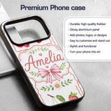 Cute Strawberry Cherry Ribbon Bow Sweet Dessert Custom Name Protective Phone Case Mobile Cover Durable Everyday Smartphone Shock Resistant