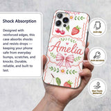 Cute Strawberry Cherry Ribbon Bow Sweet Dessert Custom Name Protective Phone Case Mobile Cover Durable Everyday Smartphone Shock Resistant
