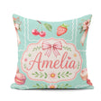 Custom Name Cherry Ribbon Bow Sweet Dessert Pattern Teal Green Square Filled Cushion Throw Pillow Sofa Bed Home Decor Zip Washable UK Made