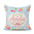 Custom Name Cherry Ribbon Bow Sweet Dessert Pattern Dusty Blue Square Filled Cushion Throw Pillow Sofa Bed Home Decor Zip Washable UK Made