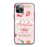 Cute Strawberry Cherry Ribbon Bow Sweet Dessert Custom Name Protective Phone Case Mobile Cover Durable Everyday Smartphone Shock Resistant