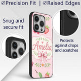 Cute Strawberry Cherry Ribbon Bow Sweet Dessert Custom Name Protective Phone Case Mobile Cover Durable Everyday Smartphone Shock Resistant