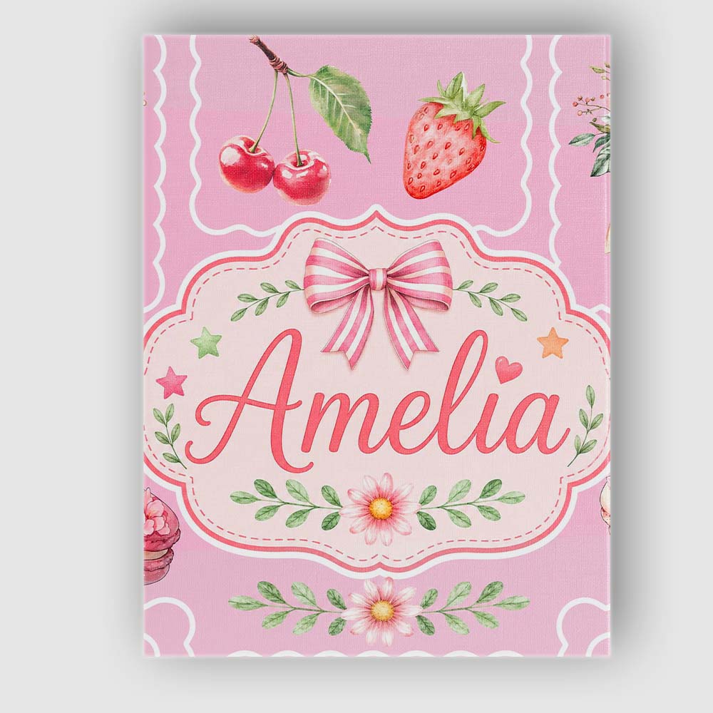 Personalised Name Cute Strawberry Cherry Custom  Unique Gift Idea Elegant Feature Canvas Wall Art Print Decor Picture Ready to Hang