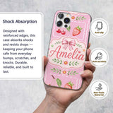Cute Strawberry Cherry Ribbon Bow Sweet Dessert Custom Name Protective Phone Case Mobile Cover Durable Everyday Smartphone Shock Resistant