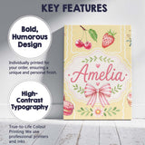 Personalised Name Cute Strawberry Cherry Custom  Unique Gift Idea Elegant Feature Canvas Wall Art Print Decor Picture Ready to Hang
