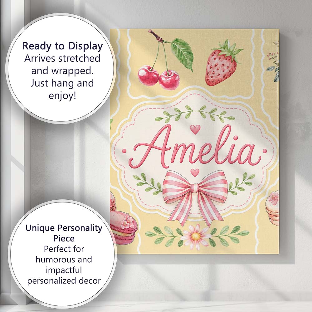Personalised Name Cute Strawberry Cherry Custom  Unique Gift Idea Elegant Feature Canvas Wall Art Print Decor Picture Ready to Hang
