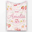 Strawberry Cherry Daisy Floral Bow Sweet Dessert Soft Blush Pink  Personalised Custom Name Super Soft Fleece Blanket Bed Sofa Throw