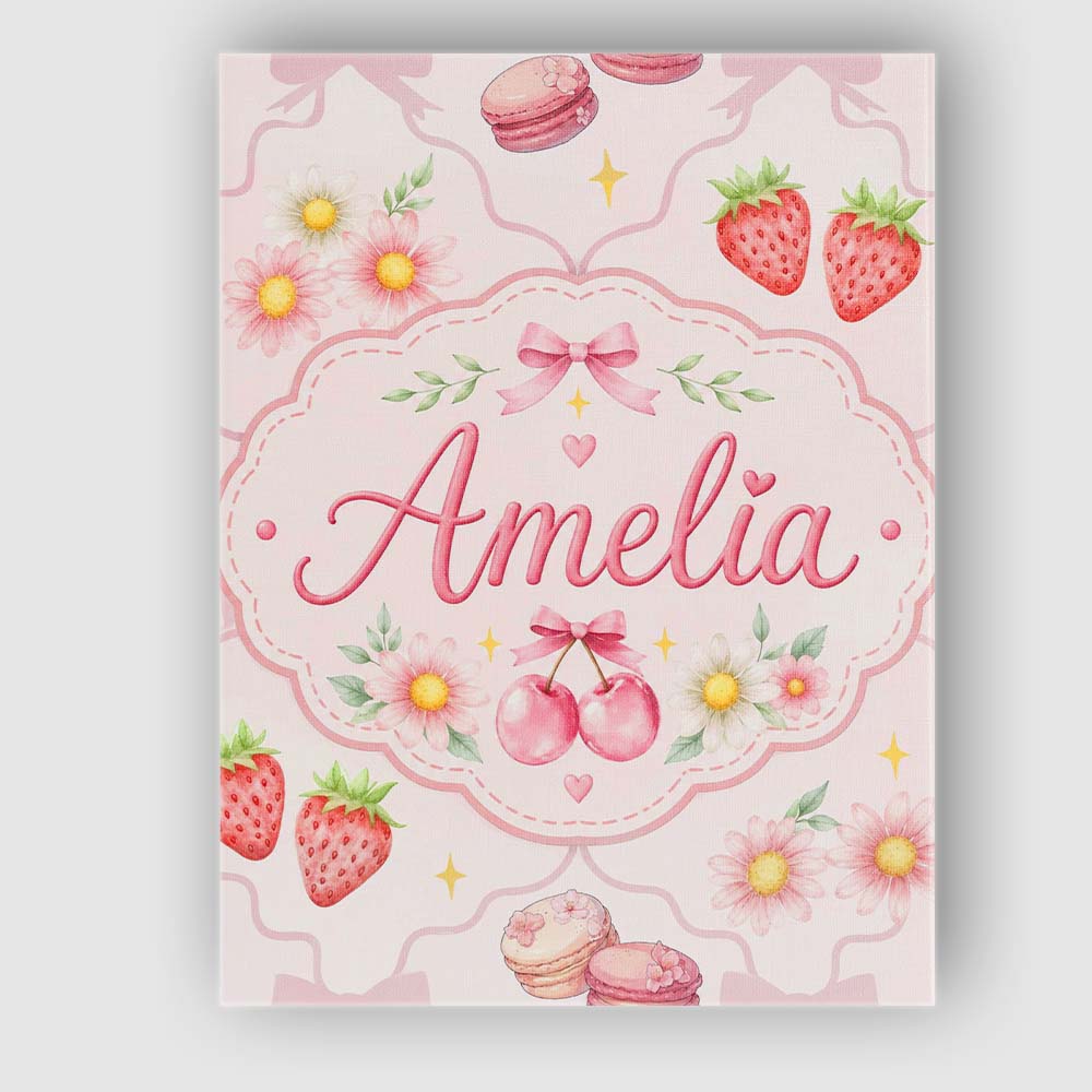 Personalised Name Strawberry Cherry Daisy Custom  Unique Gift Idea Elegant Feature Canvas Wall Art Print Decor Picture Ready to Hang